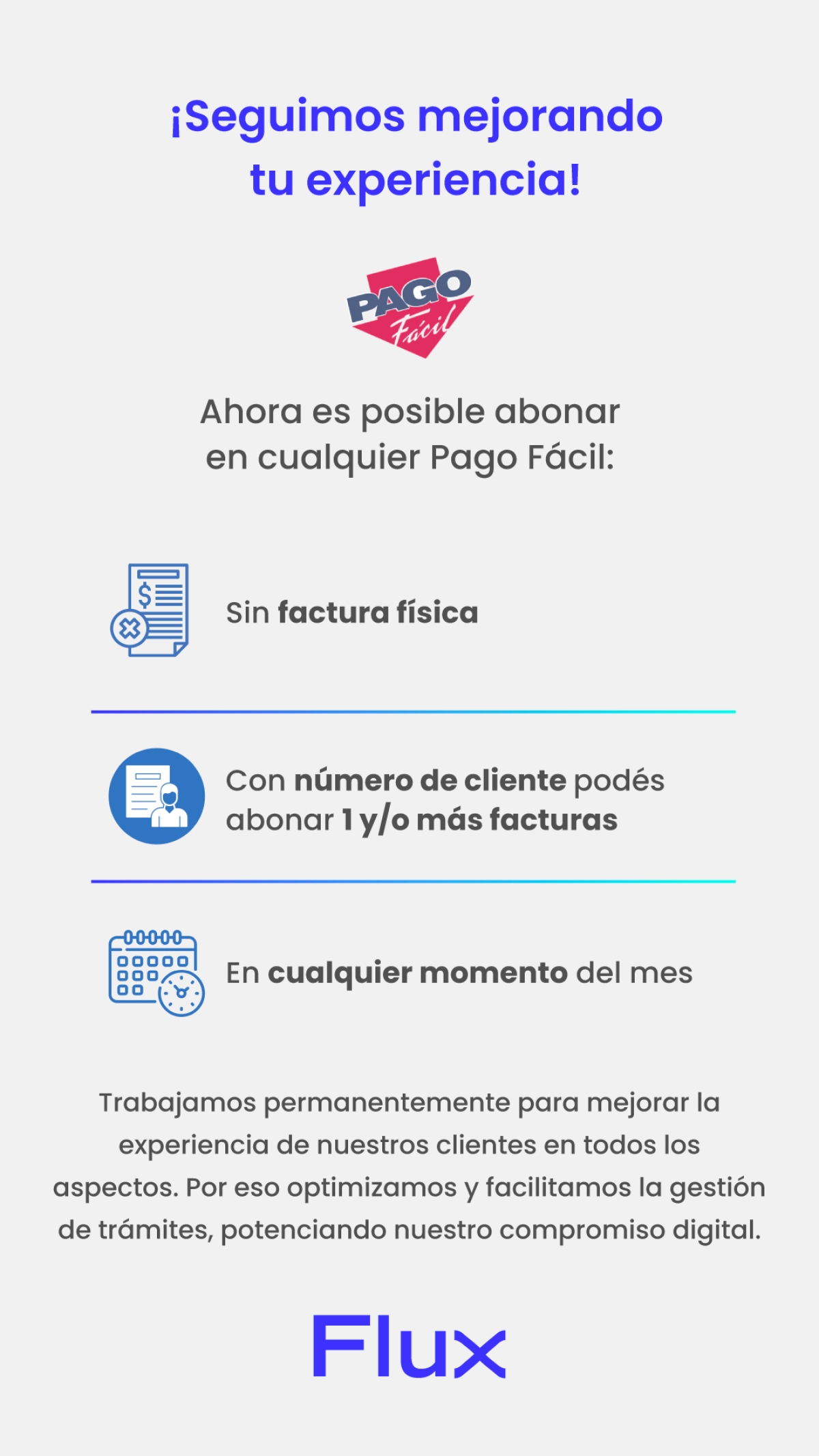 ¡SEGUIMOS MEJORANDO TU EXPERIENCIA! 